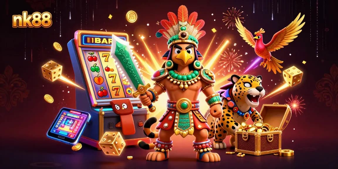 Experience the excitement of nk88 with a vibrant 3D illustration showcasing epic casino action and jackpot wins.