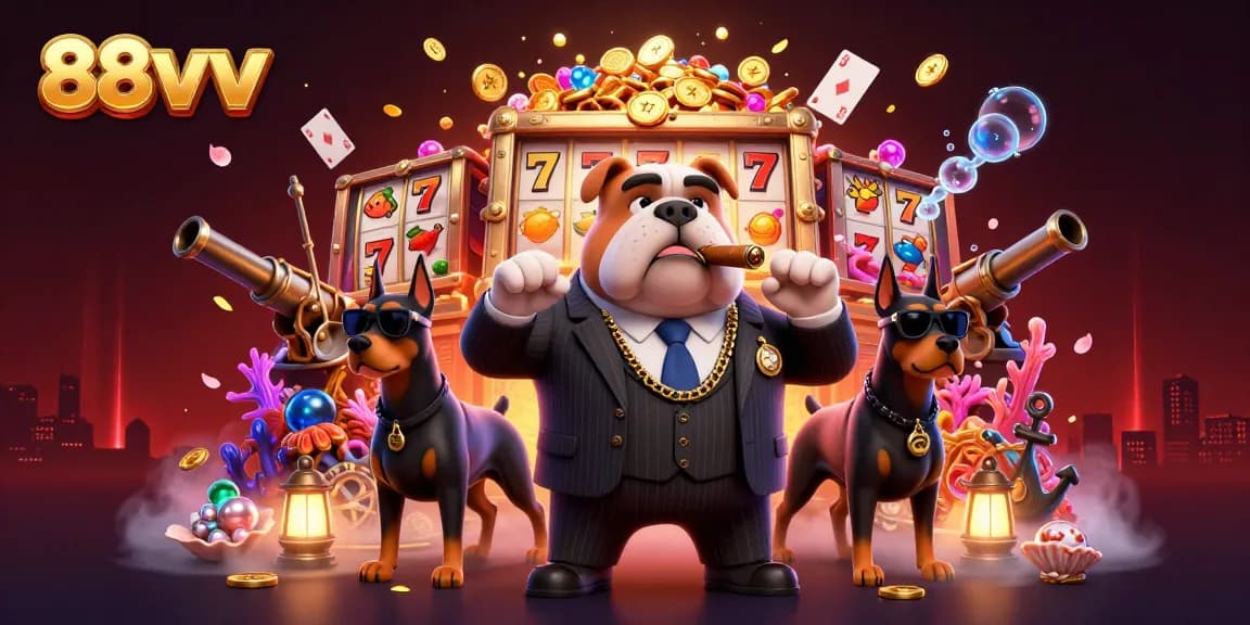 Experience thrilling wins with 88vv in a vibrant casino scene packed with treasures and action.