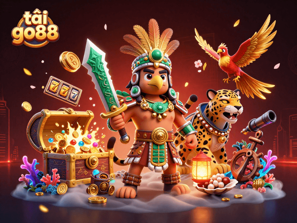 Engage with the thrilling world of tải go88 in this vibrant casino-themed 3D illustration.