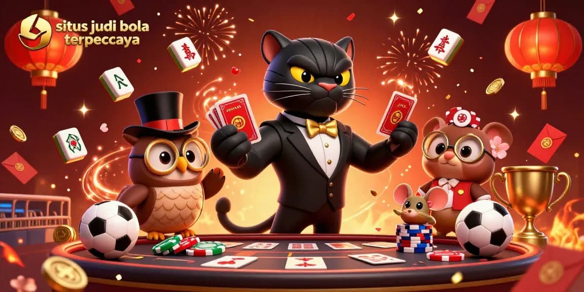 Engage in situs judi bola terpercaya with vibrant sports betting elements in an illustrated scene.