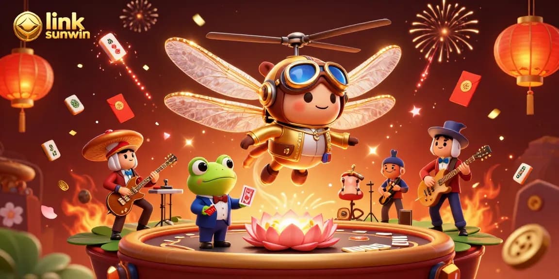 Experience thrilling gameplay at link sunwin with a vibrant casino illustration featuring lively characters.