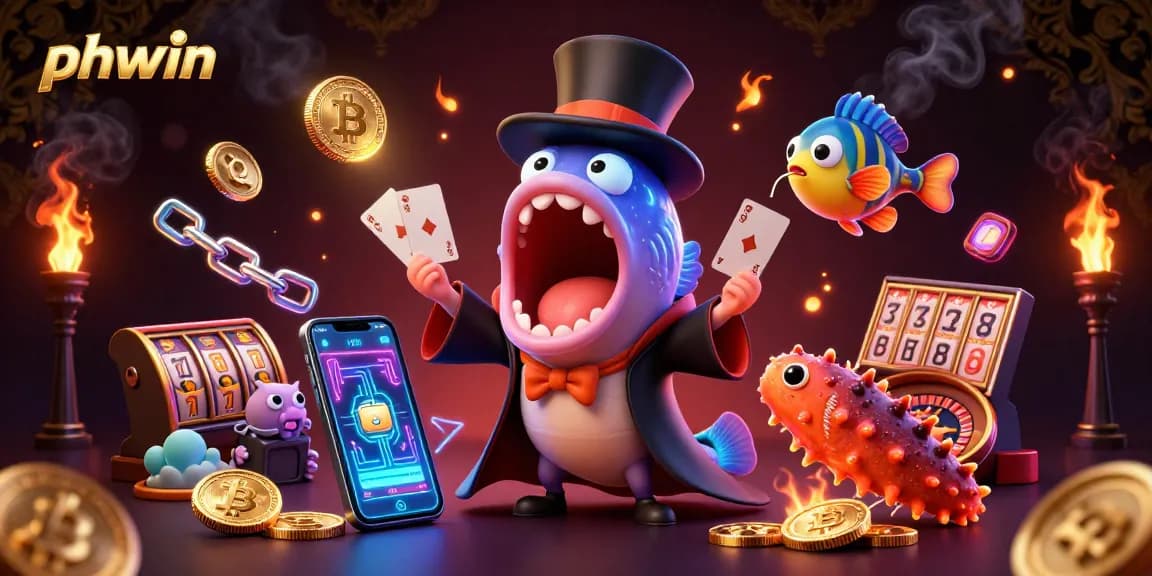 Experience thrilling card tricks and entertainment with phwin in this vibrant casino illustration.