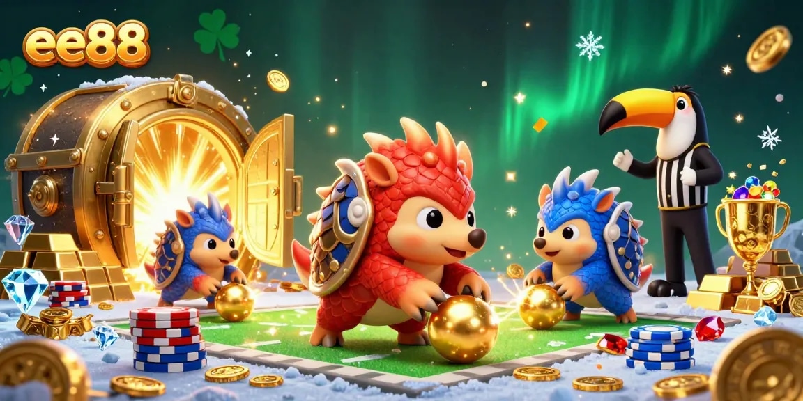 ee88 pangolins compete in a casino scene filled with gold and poker chips