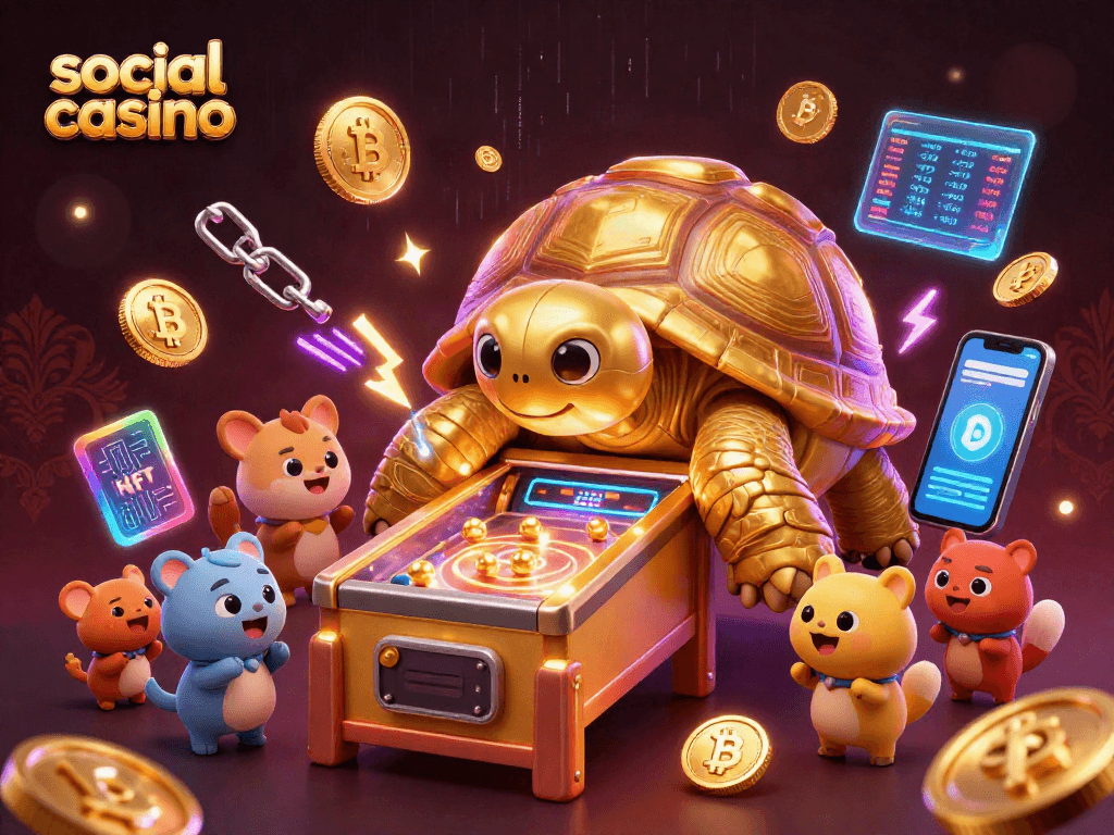 Experience high energy at the social casino with a dynamic 3D tortoise pinball game.