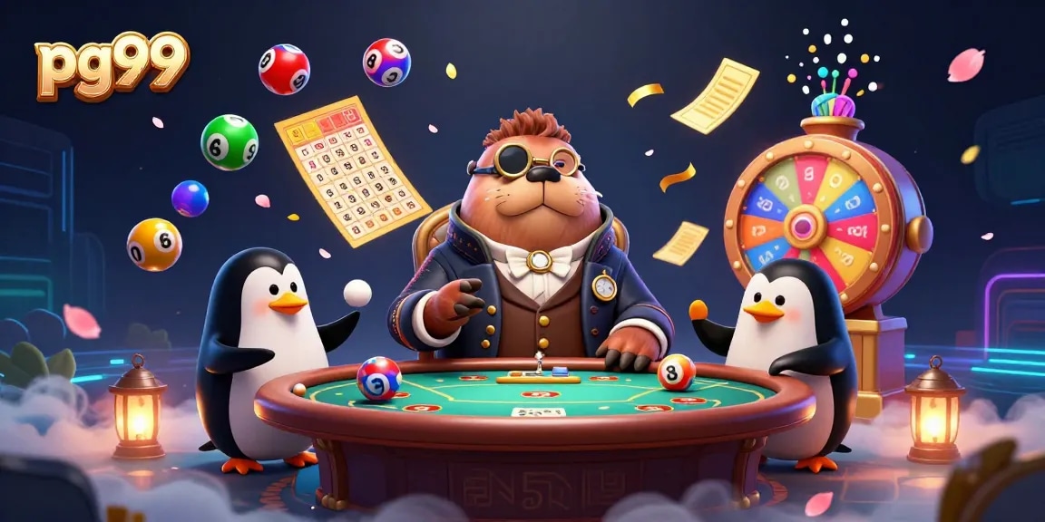 Experience excitement at pg99 with a jolly walrus, penguin dealer, and a bluffing pufferfish in a vibrant underwater poker game.