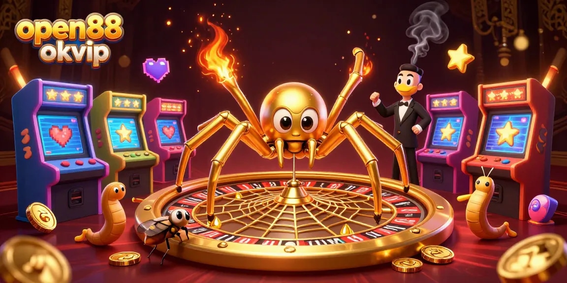 Engage with the dynamic world of open88 okvip as colorful characters spin a roulette wheel in an exciting casino scene.