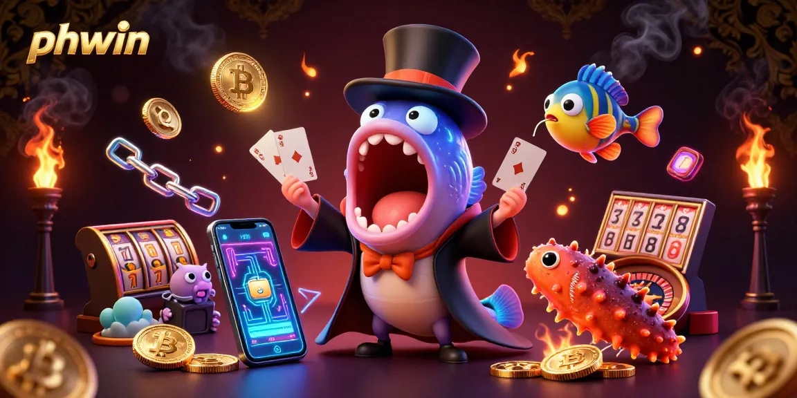Experience thrilling card tricks and entertainment with phwin in this vibrant casino illustration.