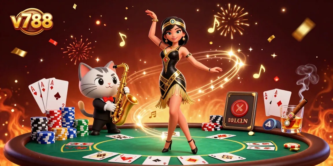 Experience the vibrant world of v788 with a dynamic casino scene filled with excitement and glamour.