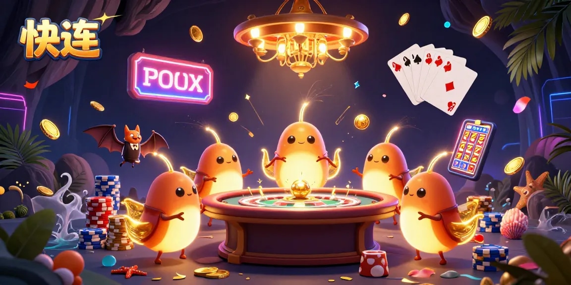 Engage with 快连's vibrant casino experience as glowworms illuminate a thrilling 3D gambling scene.