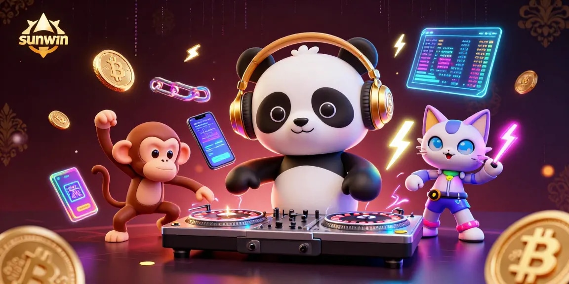 Experience thrilling action at sunwin's vibrant casino through a lively DJ scene with neon elements.
