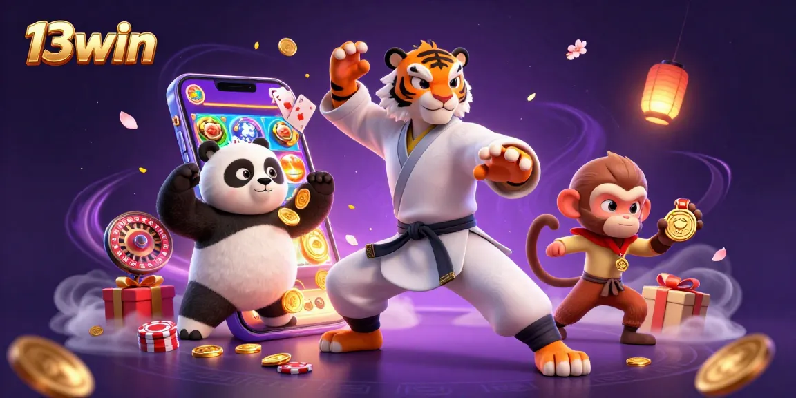 Experience thrilling gameplay with 13win in this vibrant casino scene featuring animated characters and games.