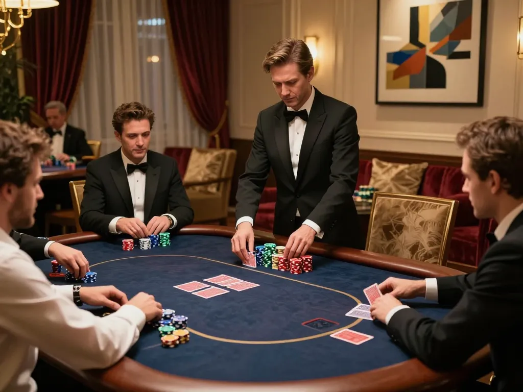 Experience high-stakes gameplay at cm88seo's luxury poker table, highlighting intense strategy and elegance.