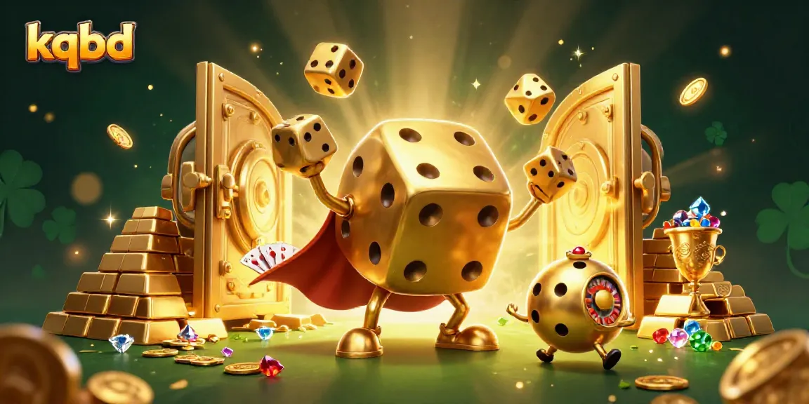 Engage with lively kqbd atmosphere, featuring animated golden dice and captivating treasures.