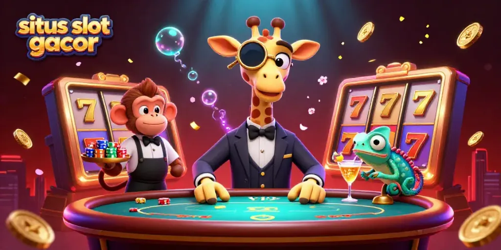 Experience the excitement of situs slot gacor with vibrant slot reels and engaging casino characters.