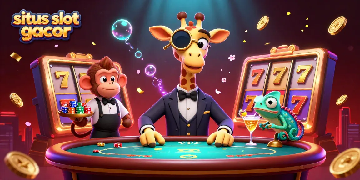 Experience the excitement of situs slot gacor with vibrant slot reels and engaging casino characters.