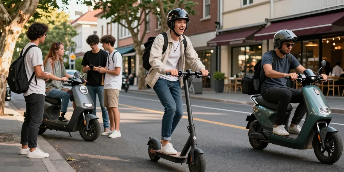 Escooter insider rider enjoying urban commute on electric scooter